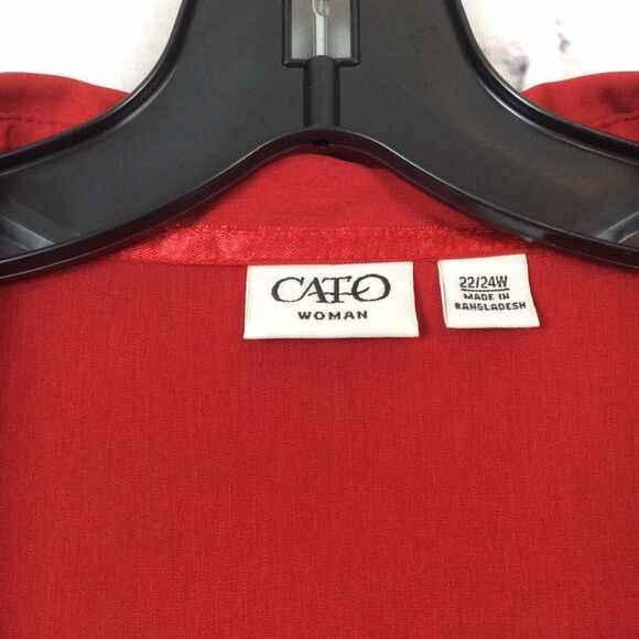 Cato Women’s Plus Size 22/24 Button Up Blouse Red Long Sleeve Stretch Fitted - Picture 2 of 10